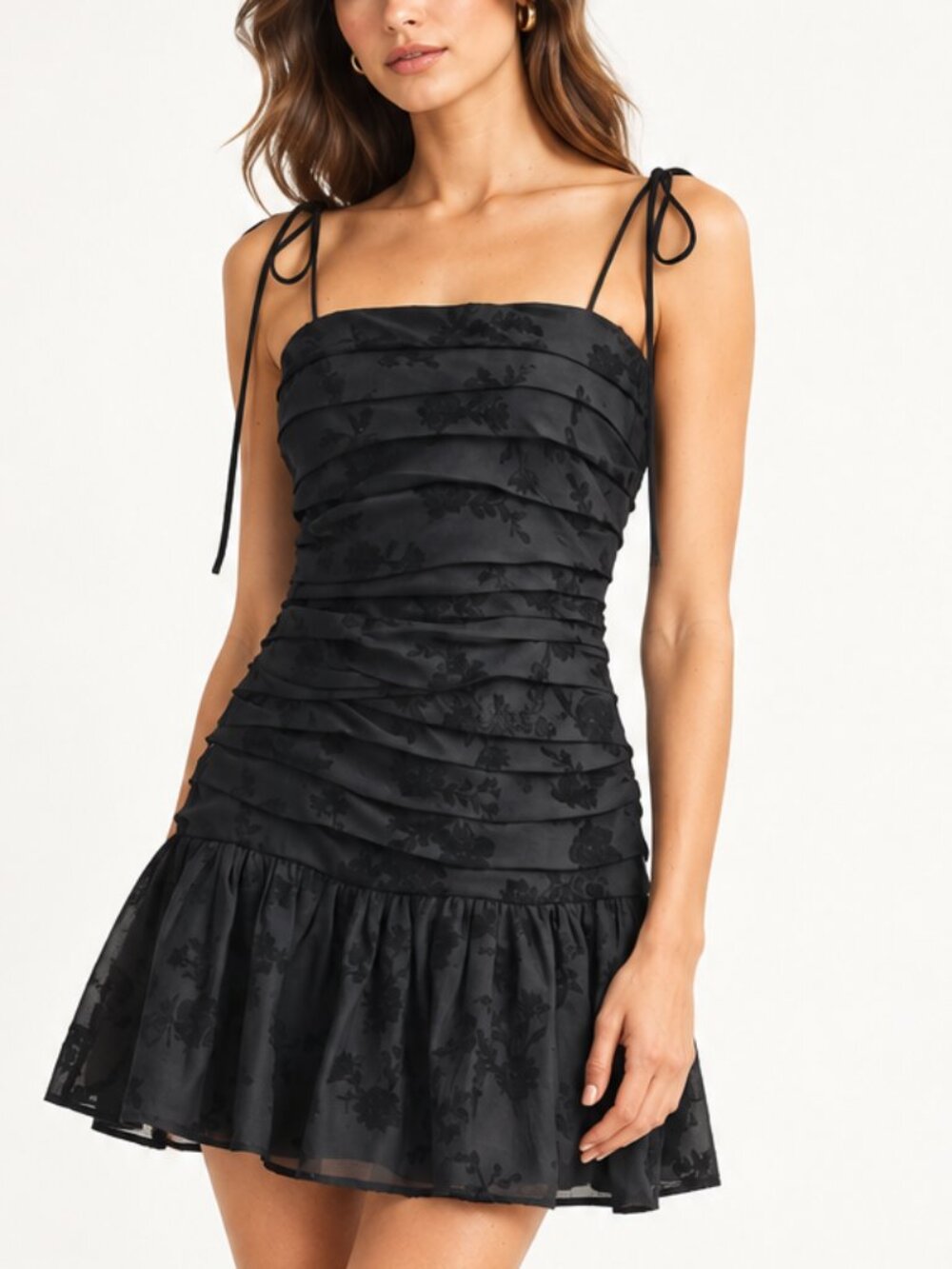 Arose Studio Kienna Jacquard Pleated Sleeveless Minidress  Black S NWT